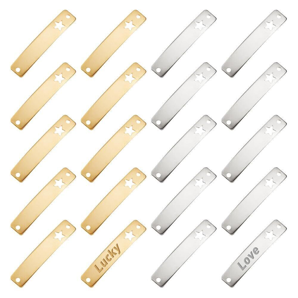 6353 40Pcs 2 Colors Stainless Steel Blank Tags Curved Rectangle Link Charm